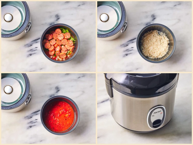 One Pot Rice Cooker Sausage and Peppers