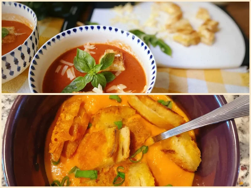 Tomato Soup with Grilled Cheese Croutons Recipe