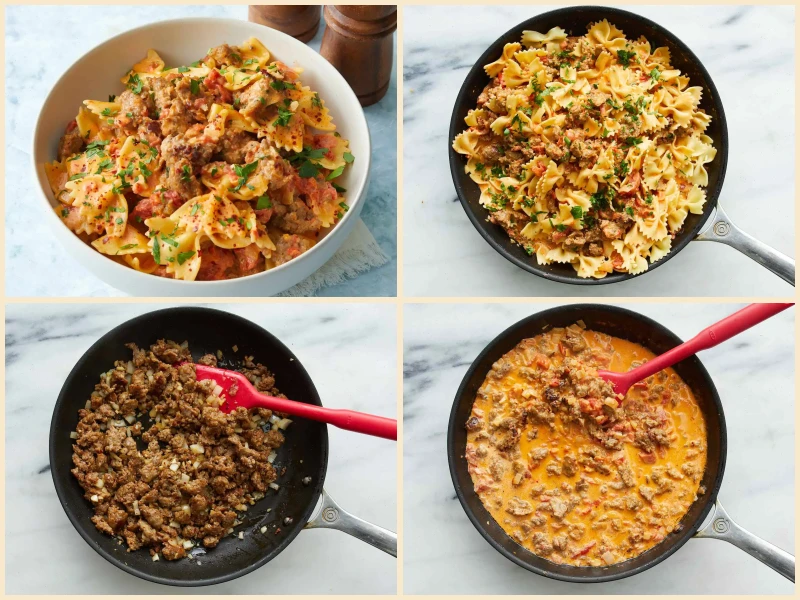 Bow Ties with Sausage, Tomatoes, and Cream Recipe