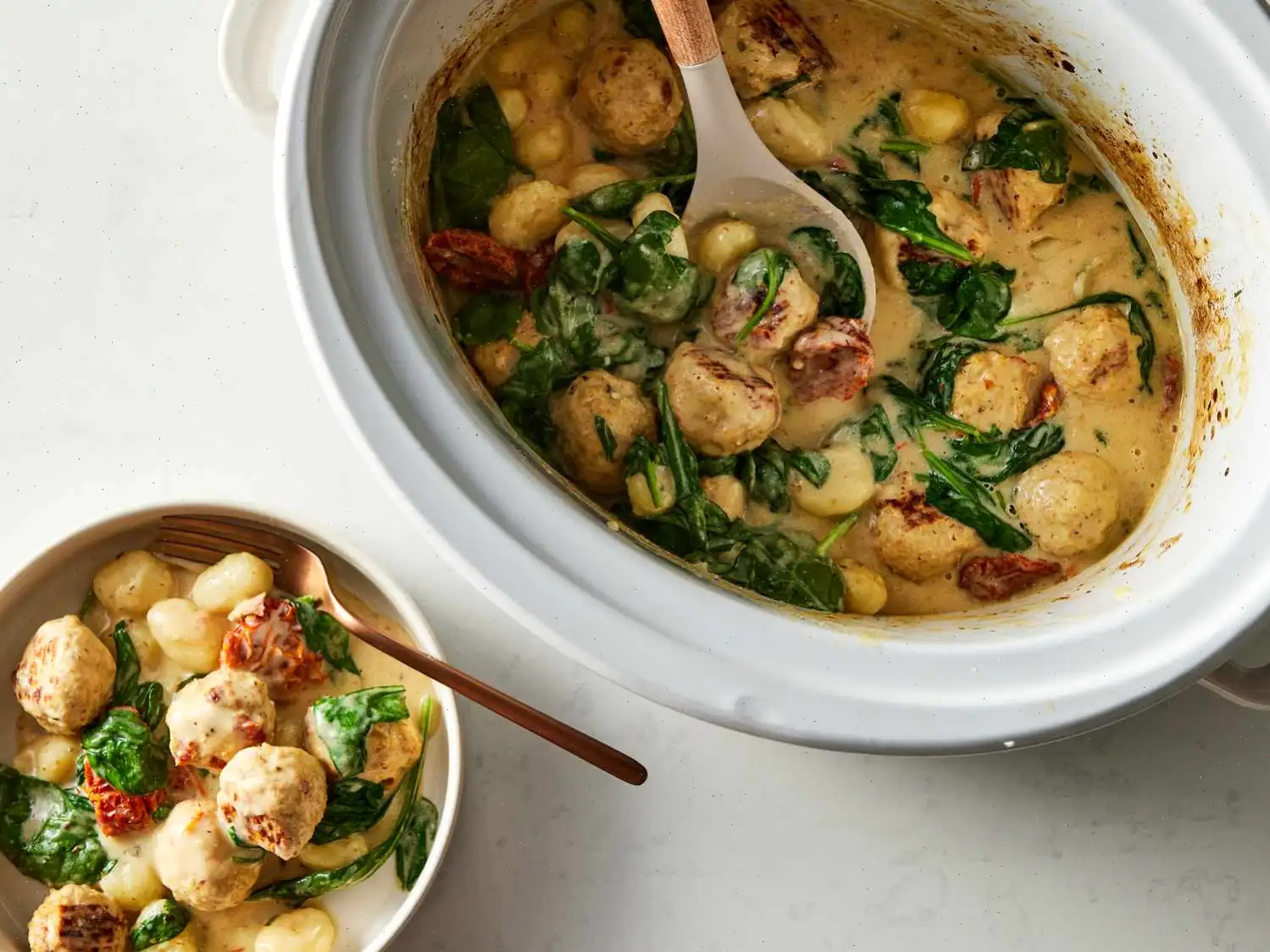 Slow Cooker Tuscan Chicken Meatballs with Gnocchi Recipe