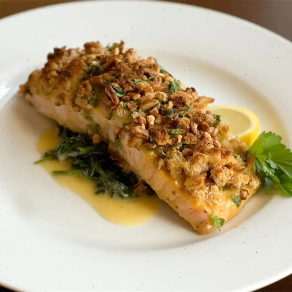 Alaska Salmon Bake with Pecan Crunch Coating Recipe