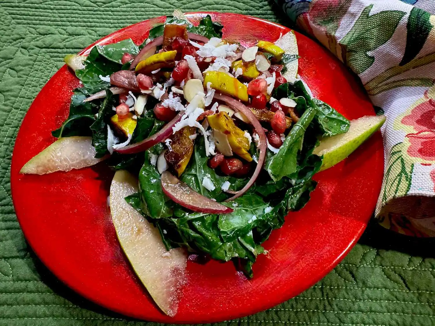 Kale and Roasted Delicata Squash Salad with Pomegranate Vinaigrette Recipe
