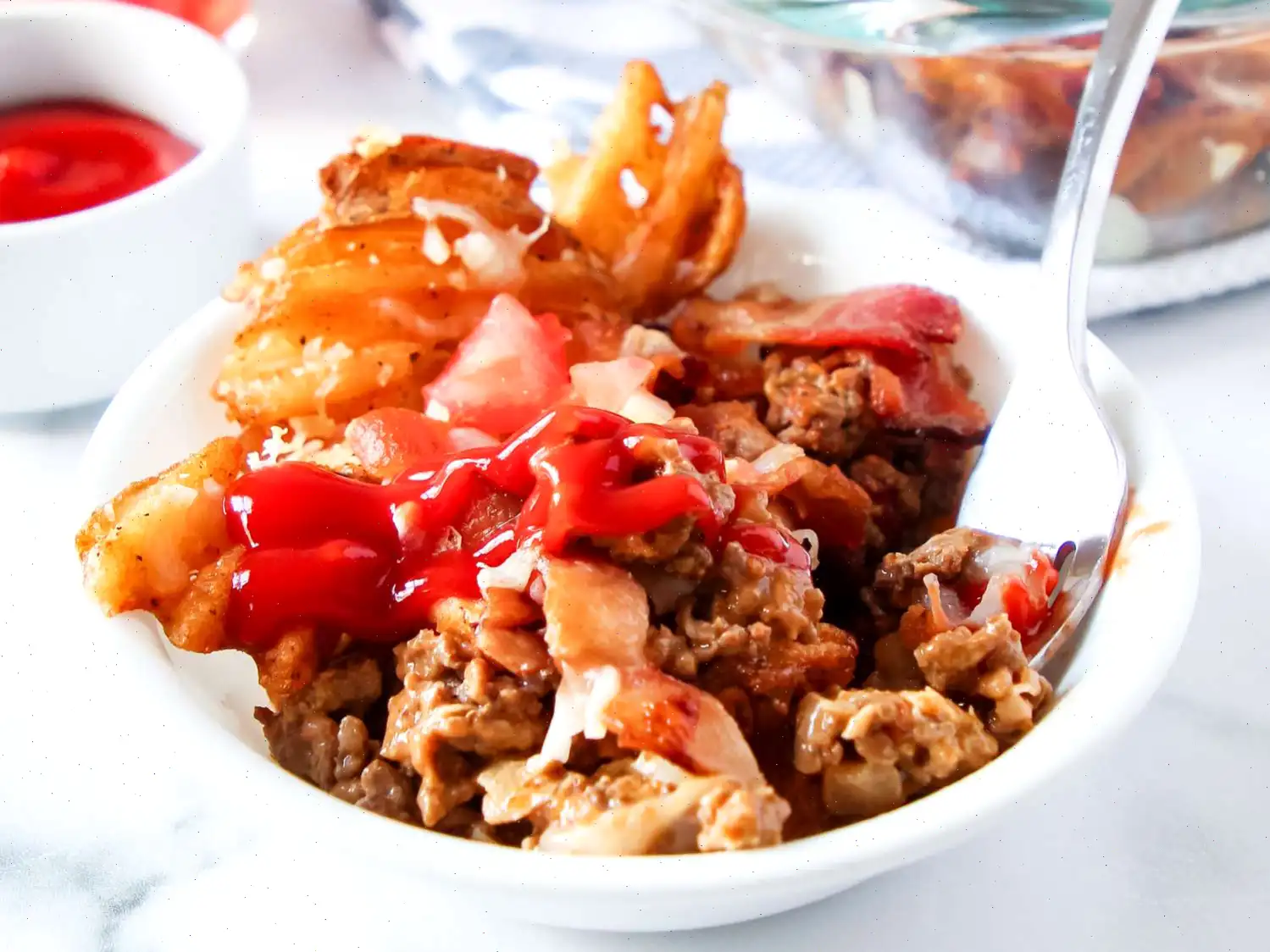 Loaded Cheeseburger Waffle Fry Bake Recipe