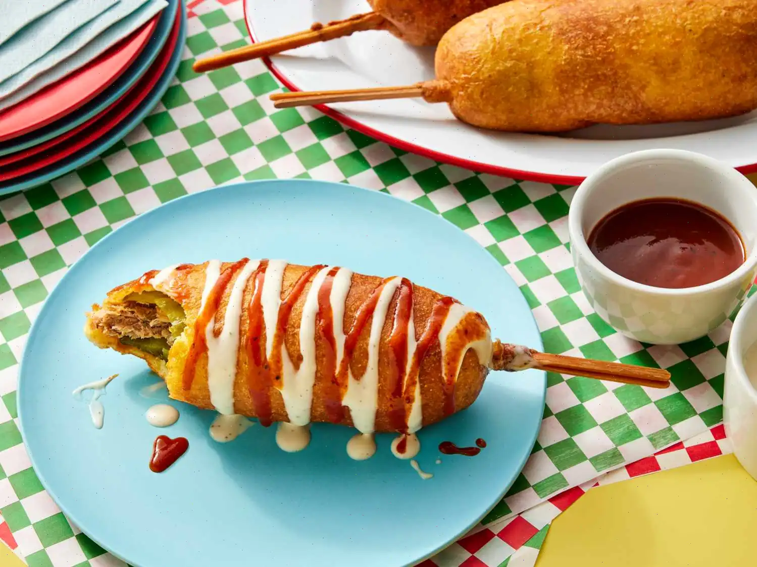 Pulled Pork & Pickle Corn Dogs