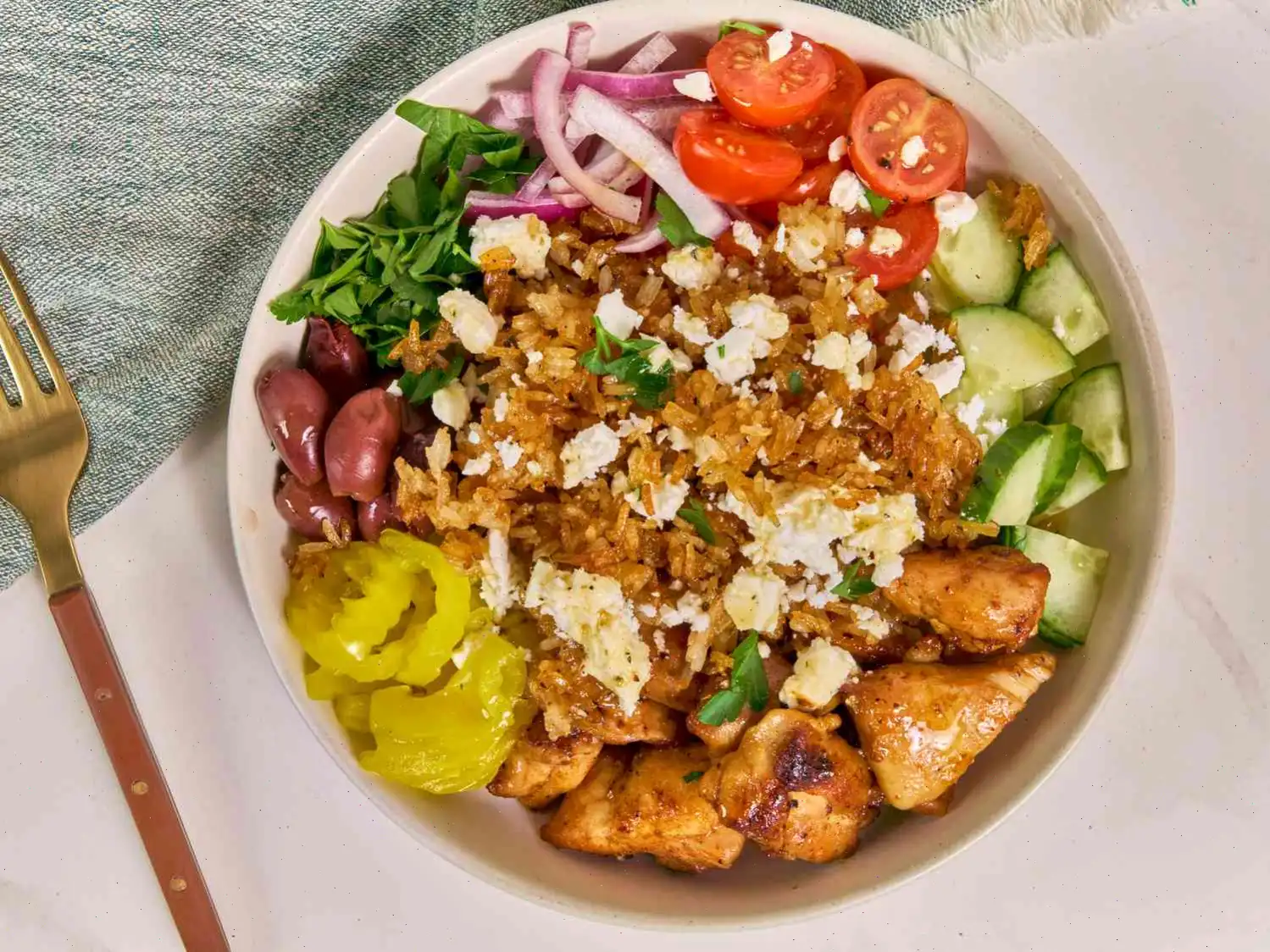 Mediterranean Crispy Rice Chicken Bowl Recipe
