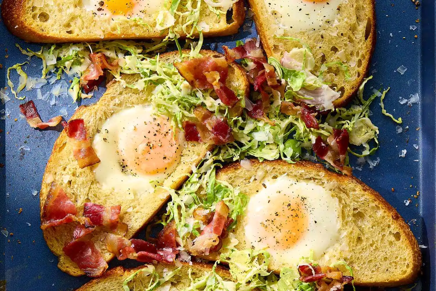 Sheet Pan Egg in a Hole with Bacon and Brussels Sprout Slaw Recipe
