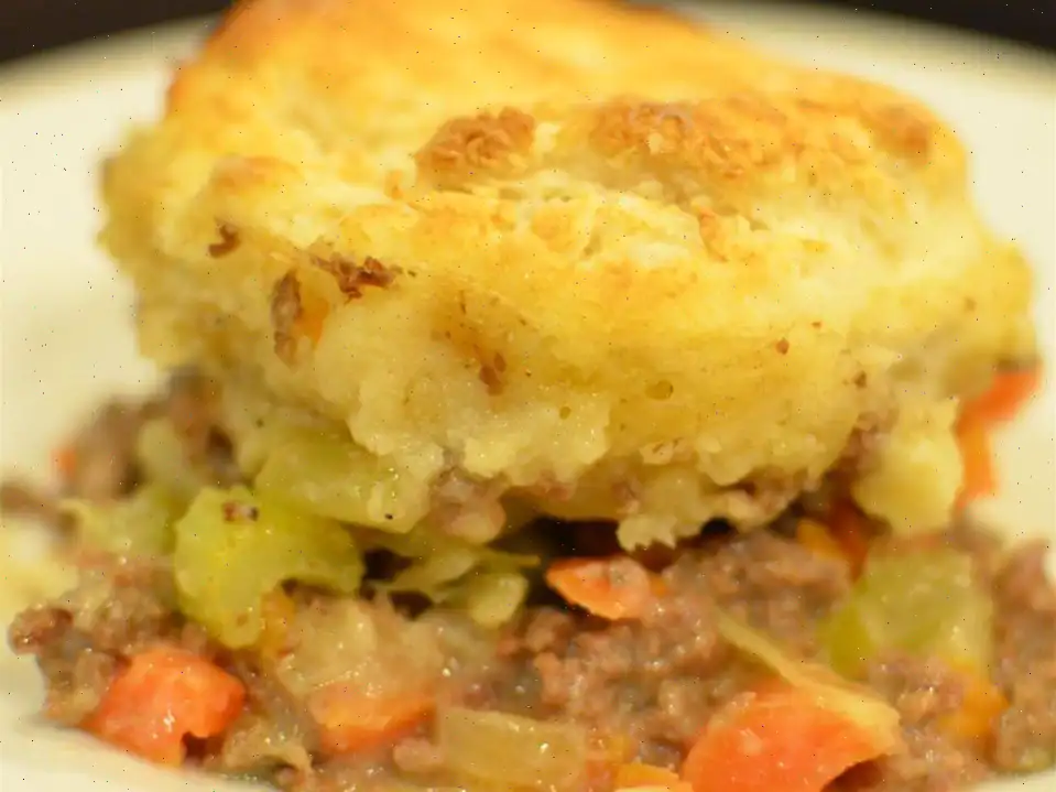 Retro Ground Beef Casserole with Biscuits Recipe