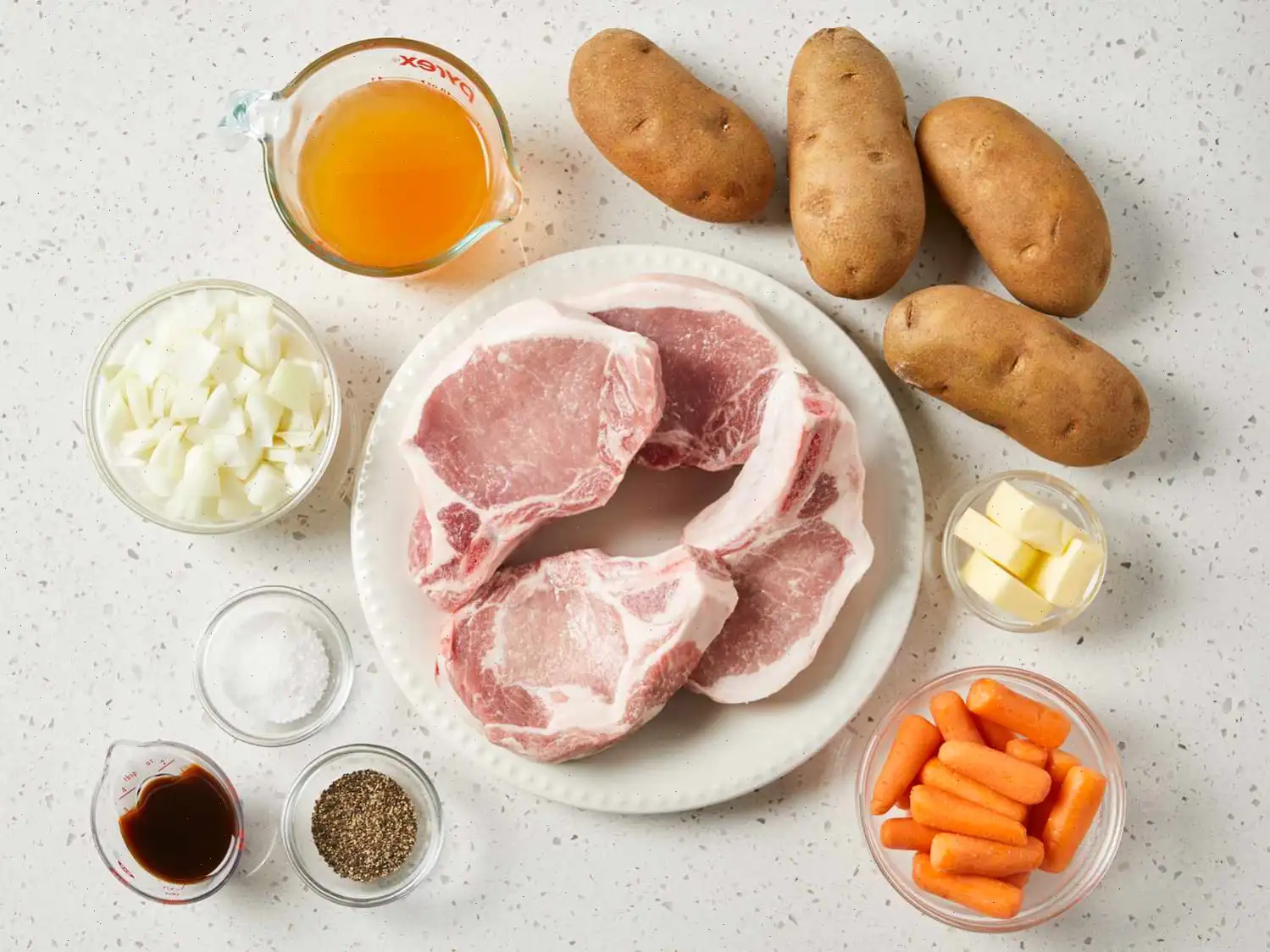 Pressure Cooker Bone-In Pork Chops, Baked Potatoes, and Carrots Recipe