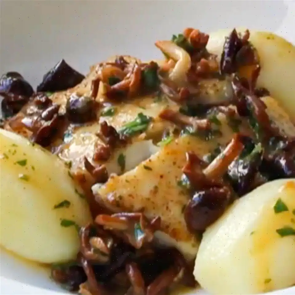 Pan-Roasted Halibut with Clamshell Mushrooms and Lemon Butter Sauce Recipe