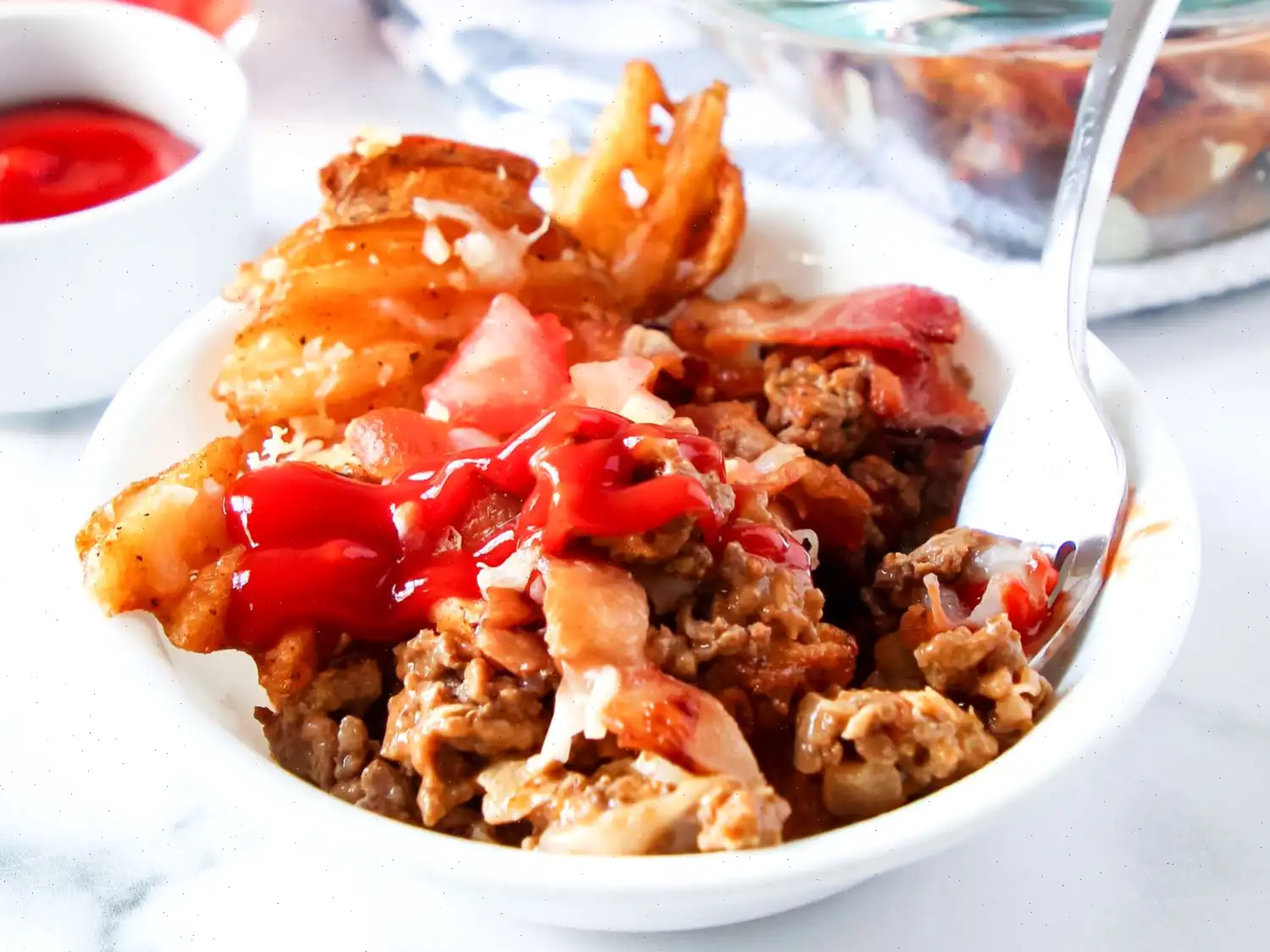 Loaded Cheeseburger Waffle Fry Bake Recipe