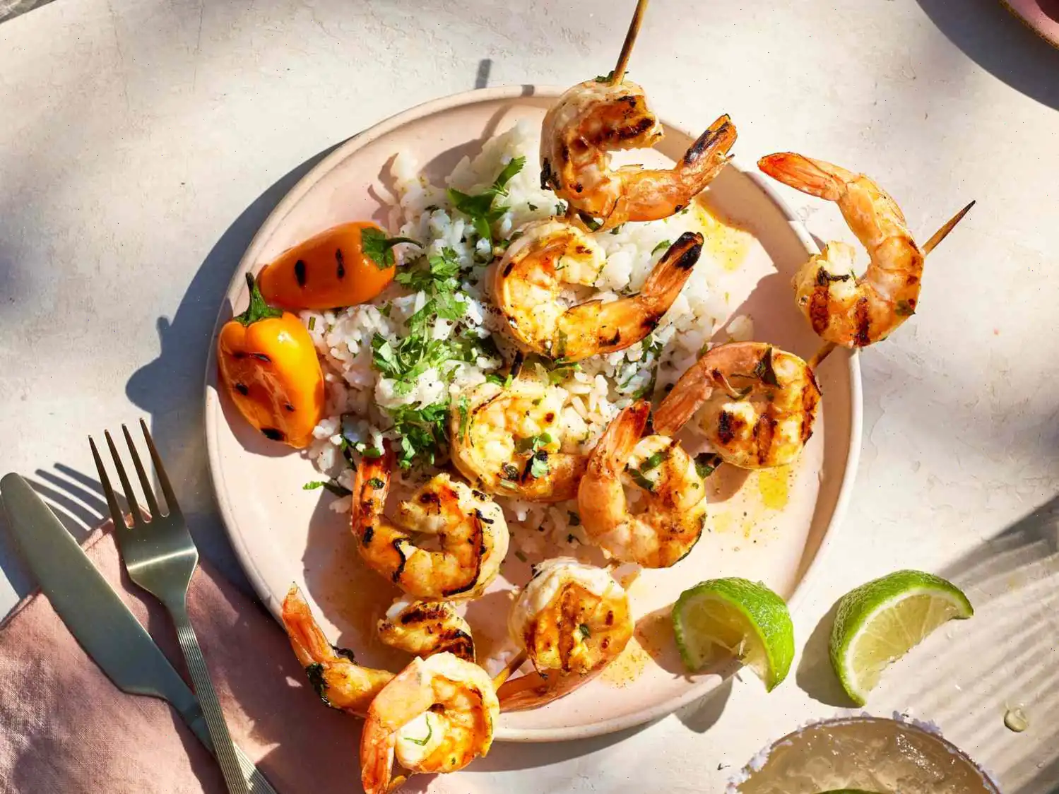 Grilled Shrimp Skewers with Citrus and Charred Thyme Recipe