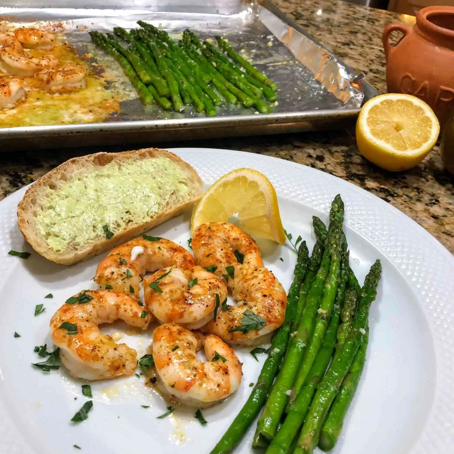 Sheet Pan Lemon Butter Garlic Shrimp with Asparagus Recipe