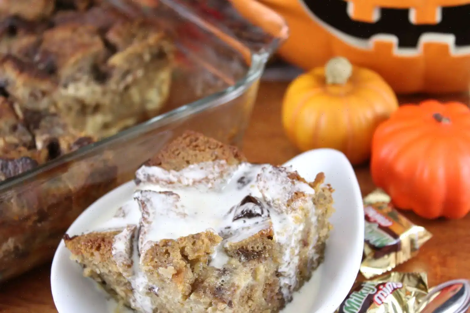 Pound Cake Bread Pudding with Leftover Halloween Candy Recipe