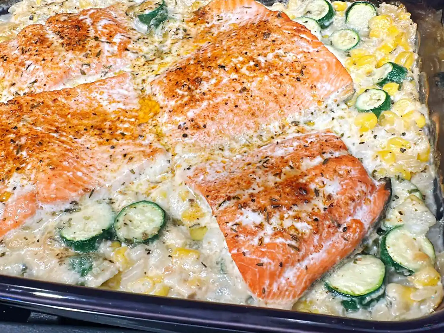 One-Pan Creamy Baked Salmon and Orzo Recipe