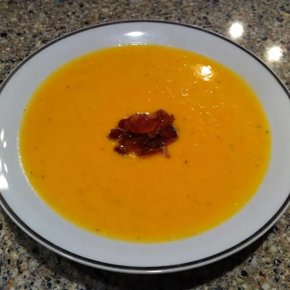 Roasted Butternut Squash and Sweet Potato Bisque with Smoked Applewood Bacon Recipe