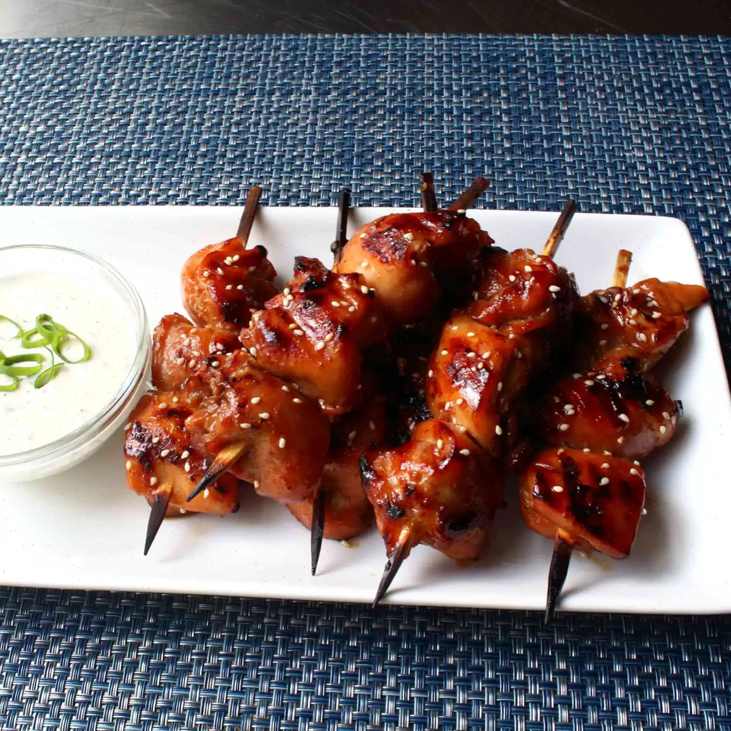 Grilled Chicken Teriyaki Skewers with Miso Ranch Recipe