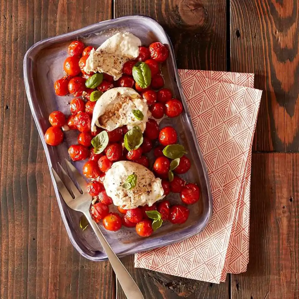 Roasted Tomatoes and Burrata Caprese Salad
