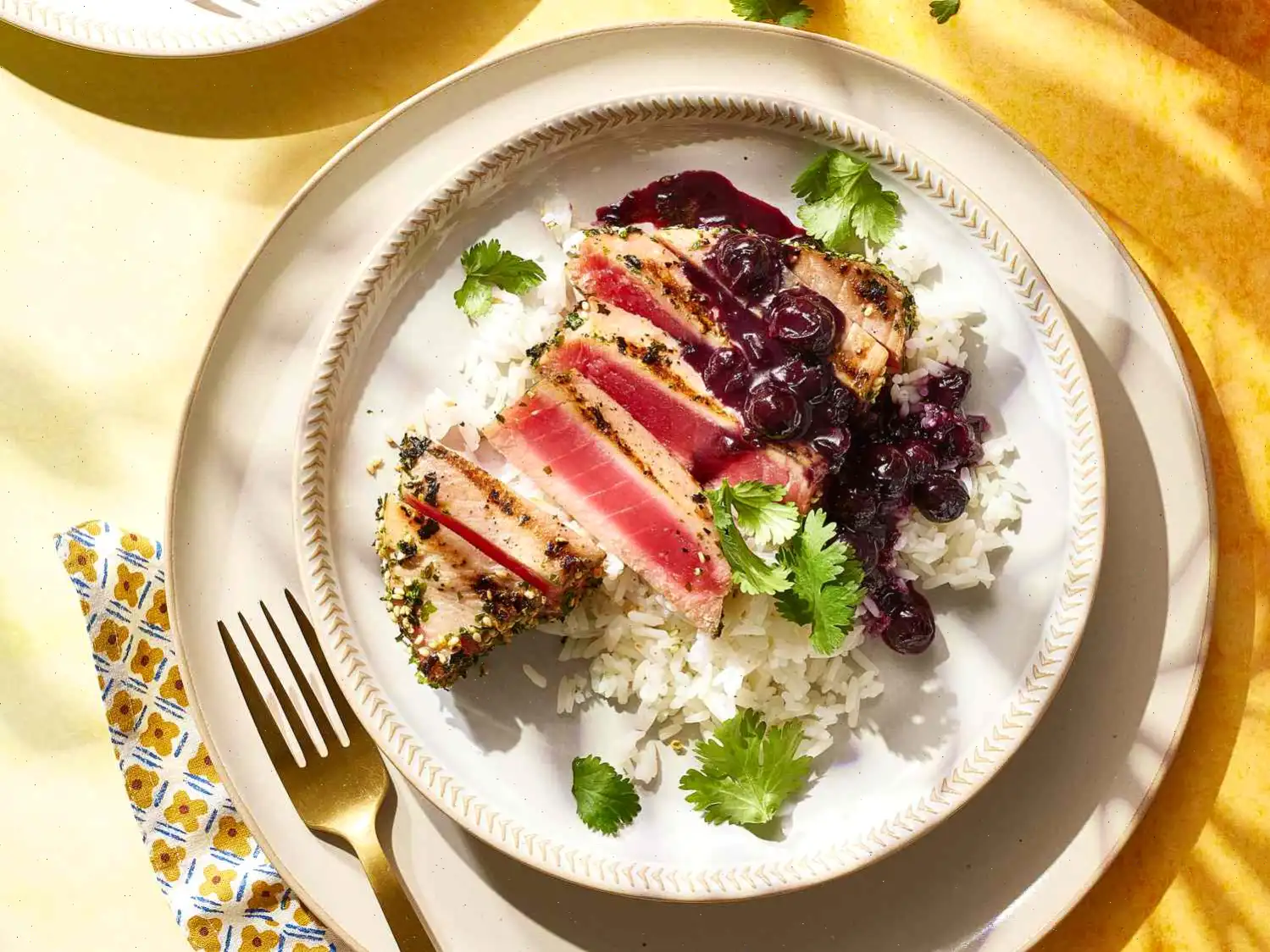 Grilled Tuna Steaks with Wasabi-Blueberry Sauce Recipe