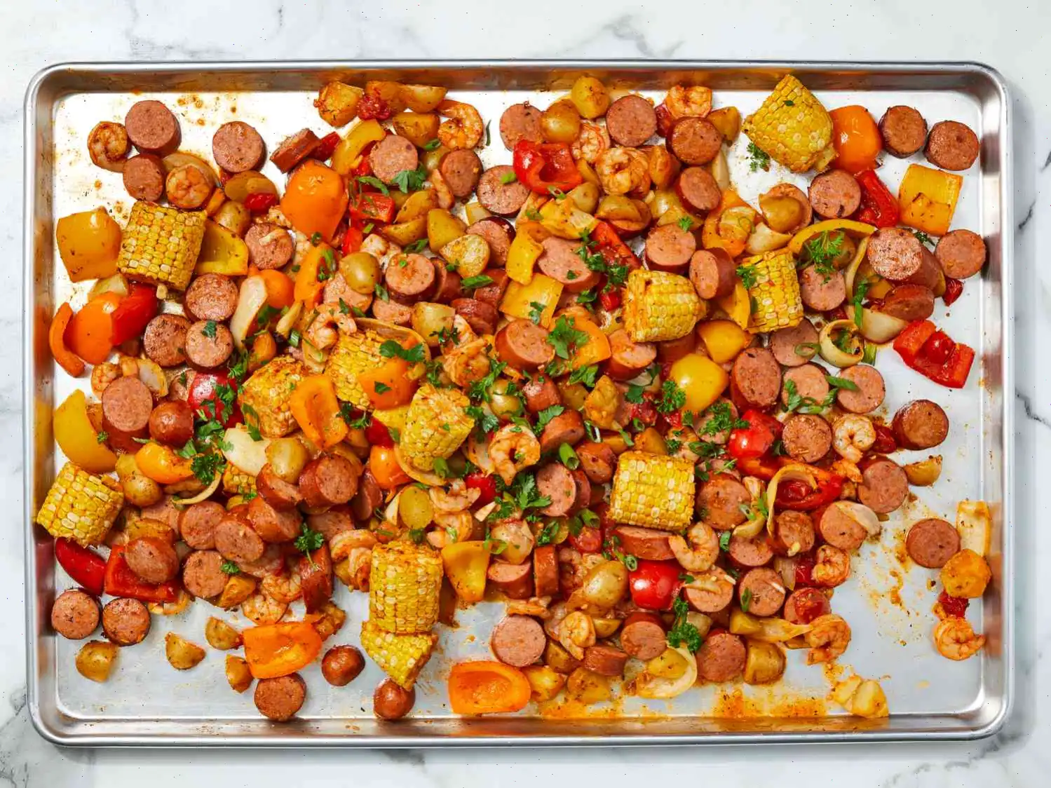 Sheet Pan Shrimp and Sausage Bake Recipe