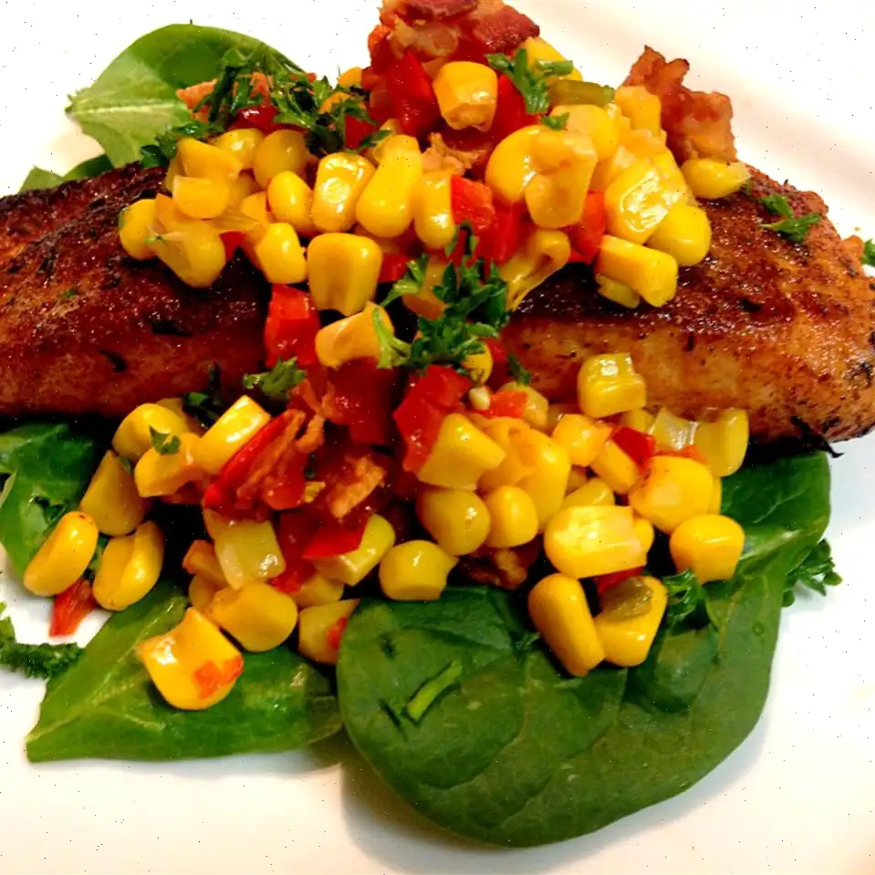 Grilled Salmon with Bacon and Corn Relish Recipe