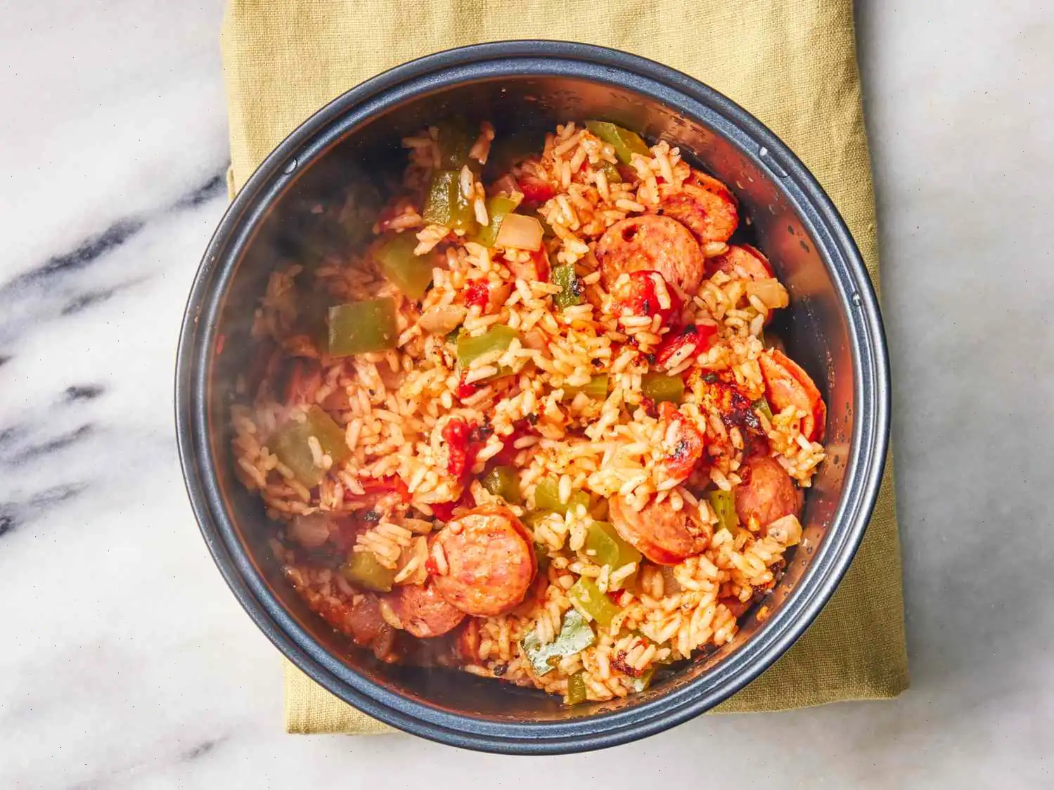 One Pot Rice Cooker Sausage and Peppers