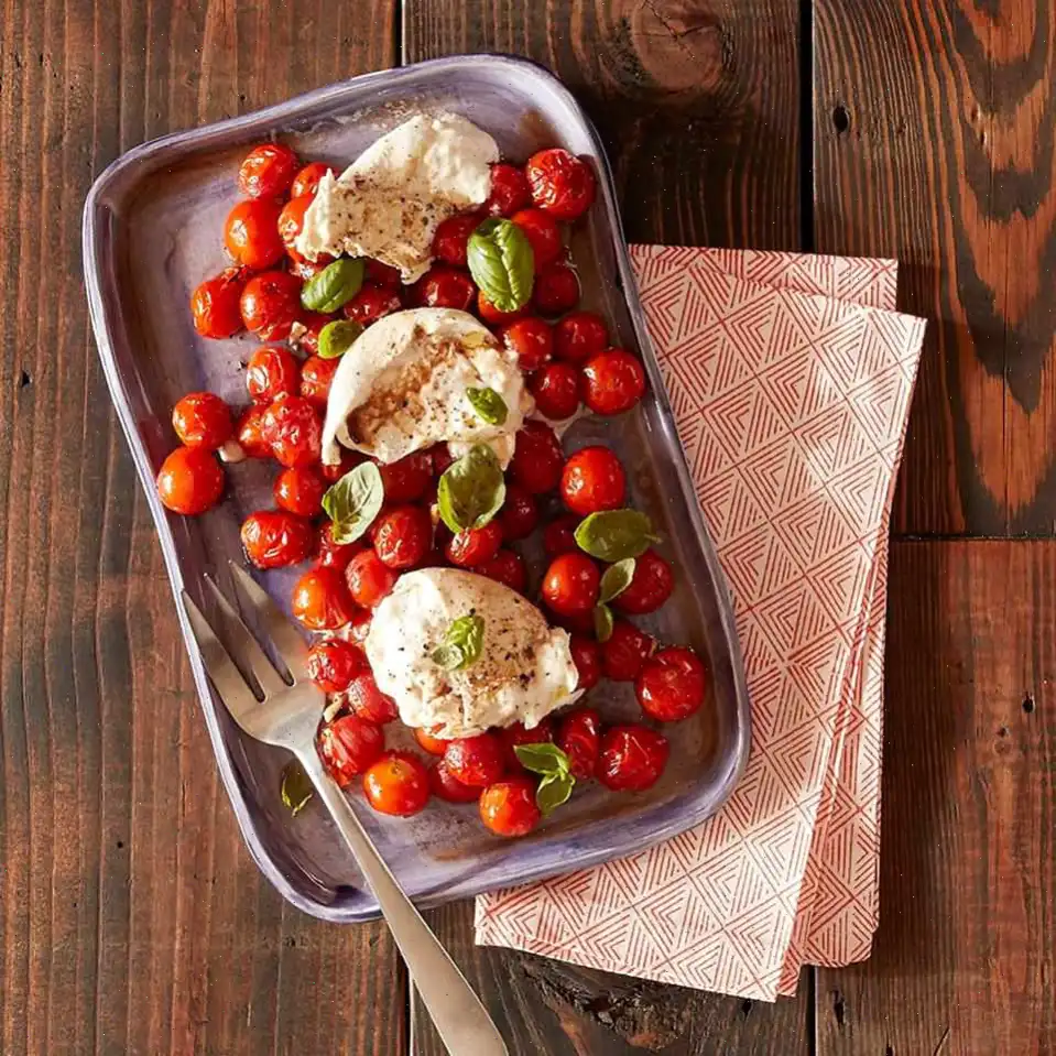Roasted Tomatoes and Burrata Caprese Salad