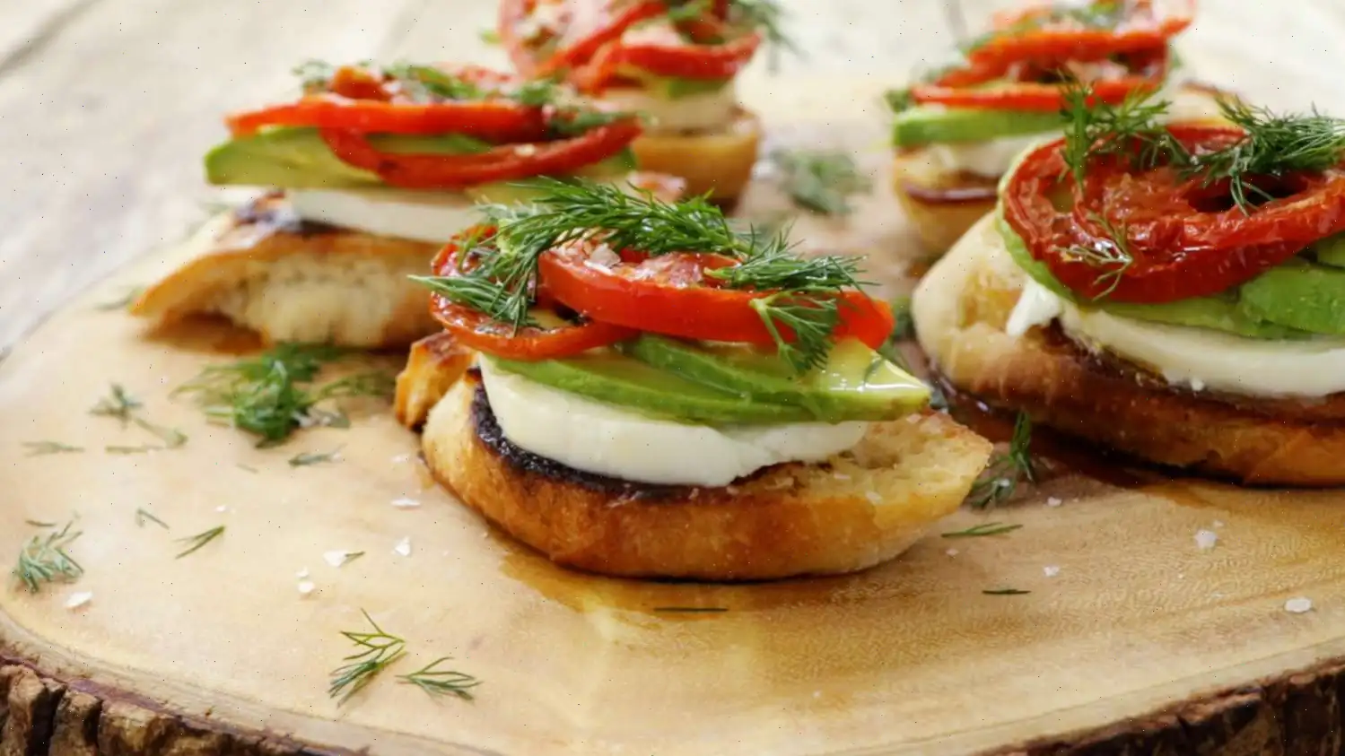 Roasted Tomato, Avocado, and Fresh Mozzarella Crostini Recipe