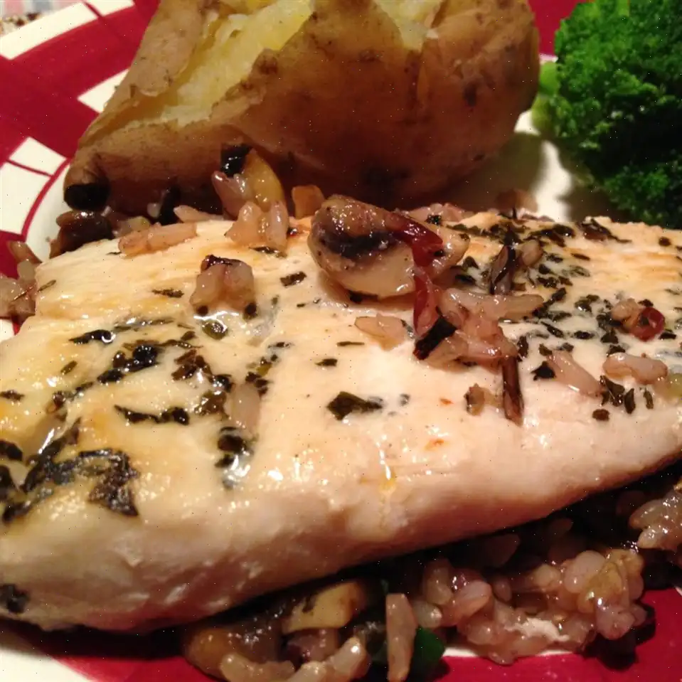 Pan-Fried Mahi Mahi with Mushrooms and Wild Rice Recipe