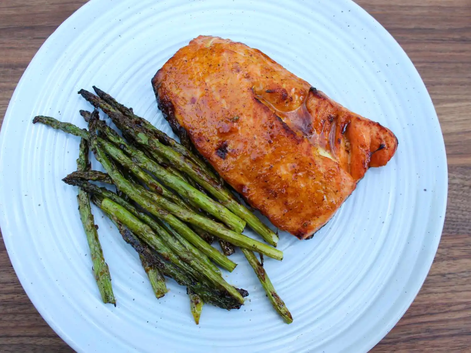 Air Fryer Salmon and Asparagus for One