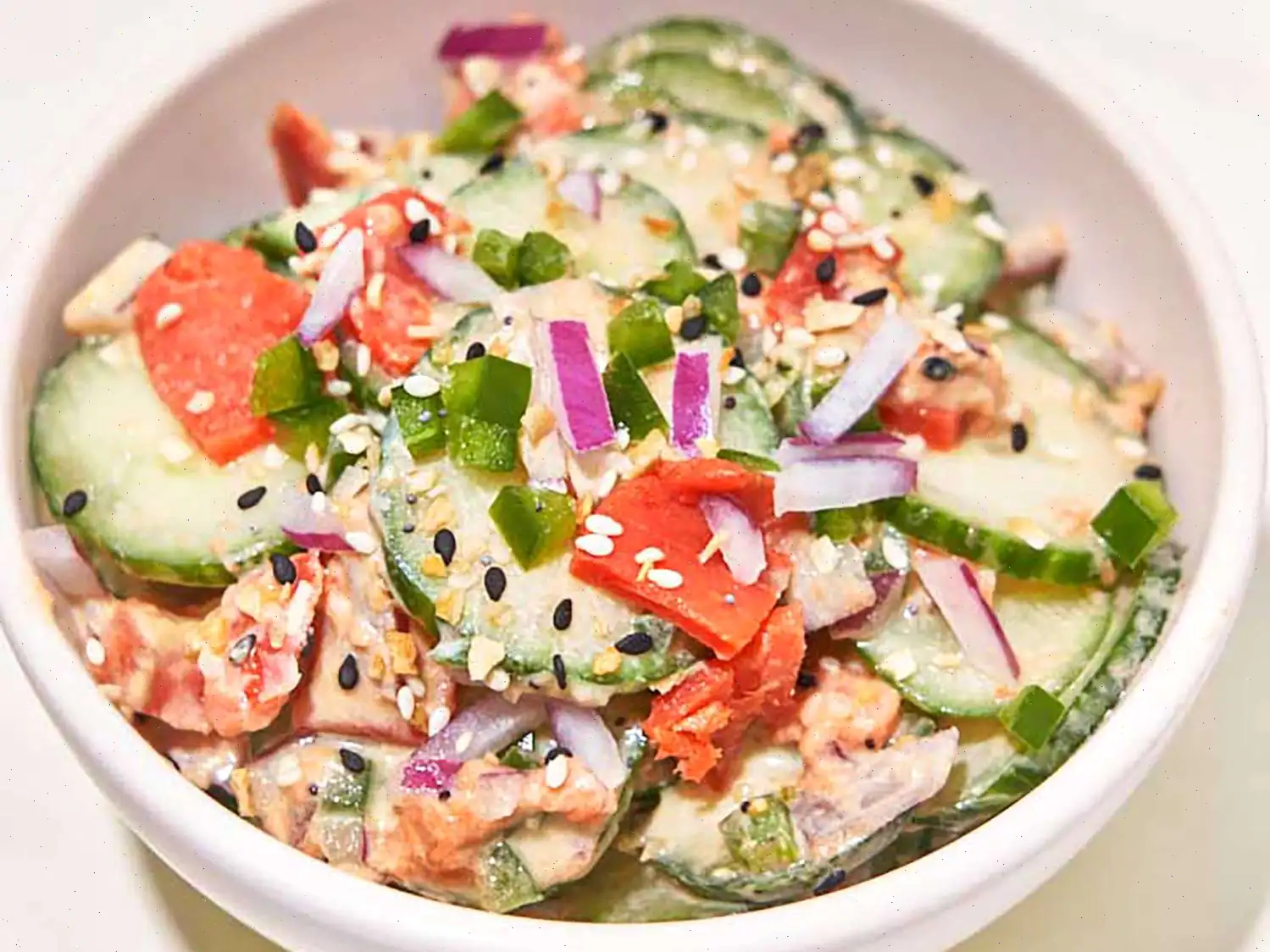 Spicy Salmon Roll Shaken Cucumber Salad Recipe