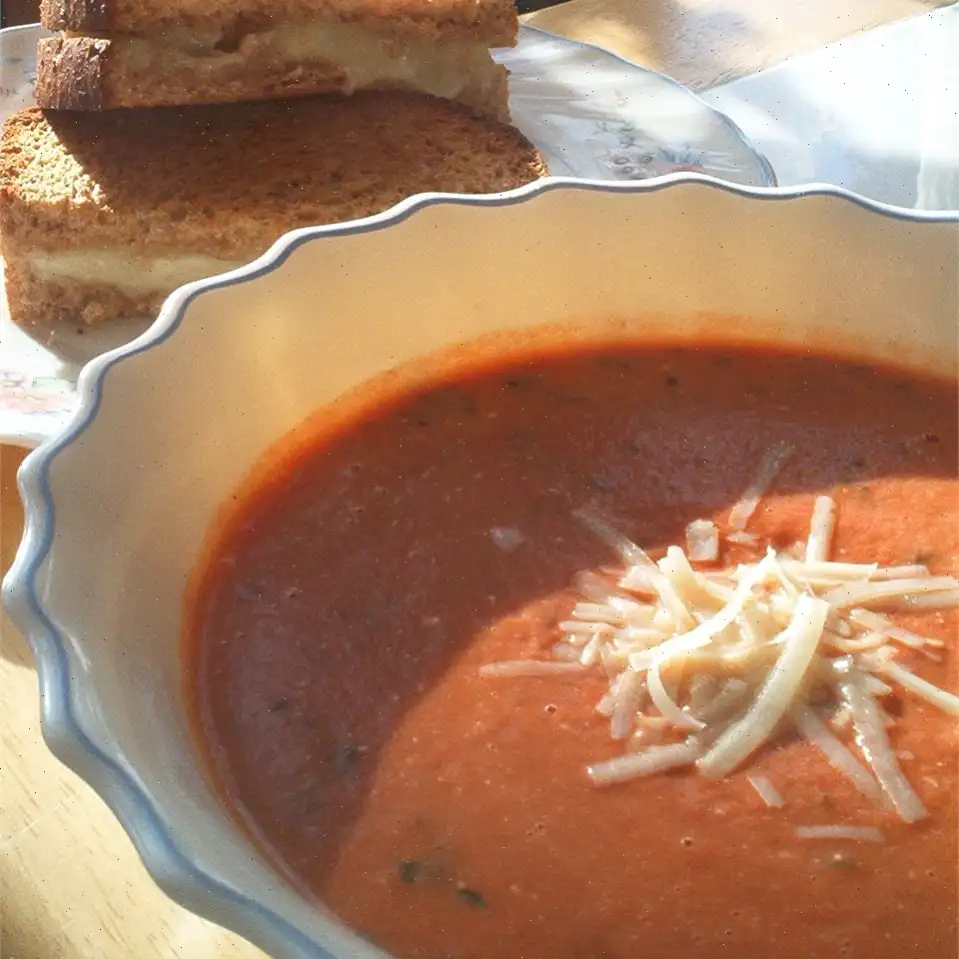 Spicy Tomato Bisque with Grilled Brie Toast Recipe