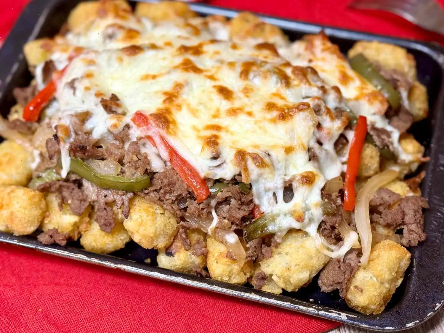 Philly Cheesesteak Smothered Tater Tots Recipe