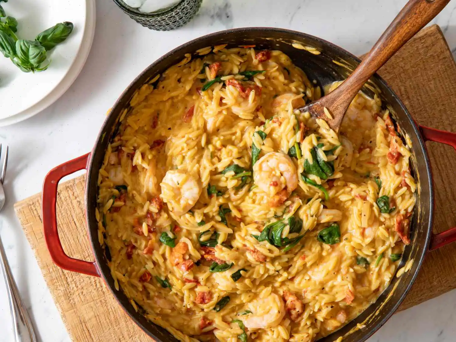 One Pot Tuscan Shrimp and Orzo Recipe