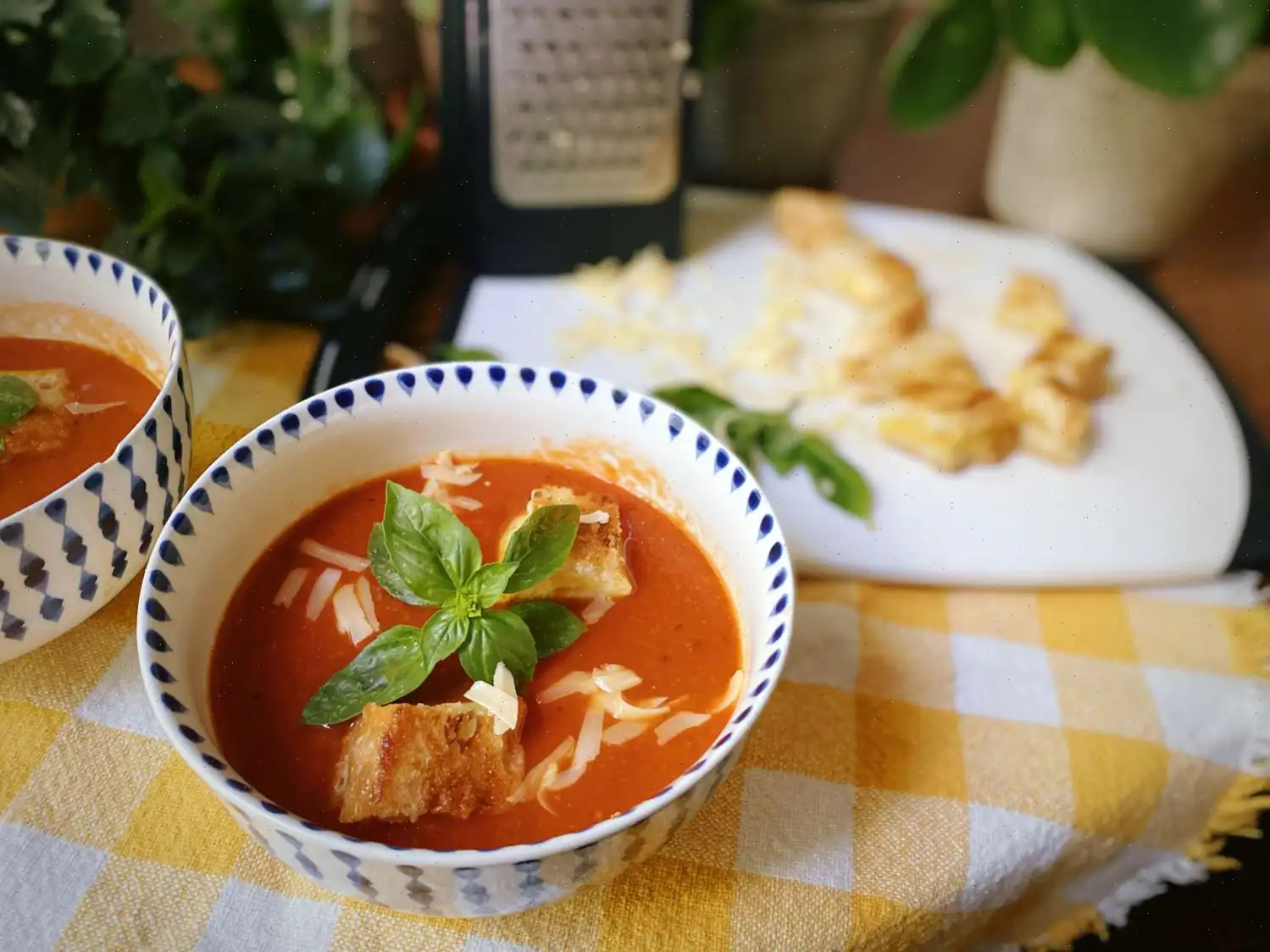 Tomato Soup with Grilled Cheese Croutons Recipe