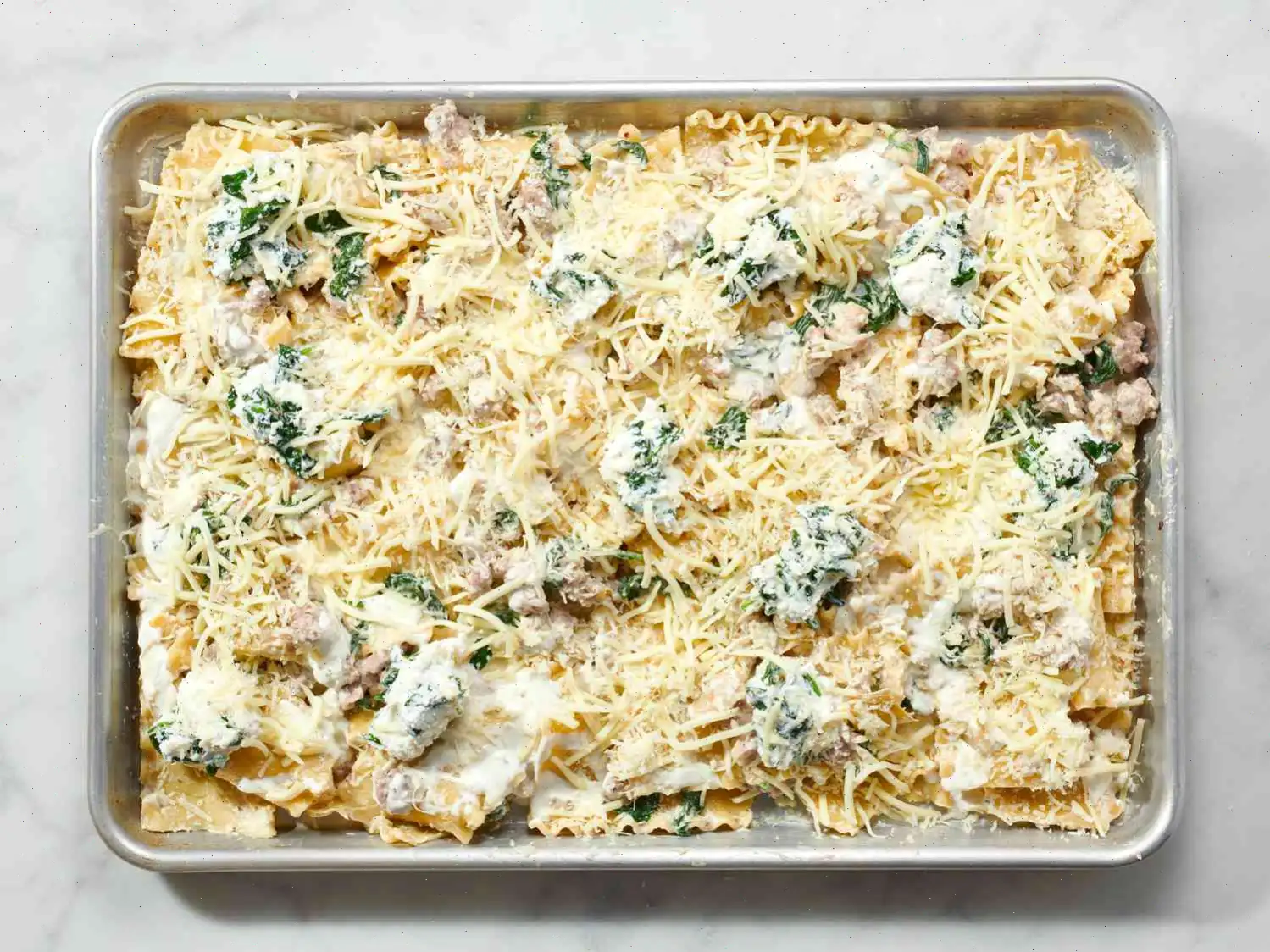 Spinach Artichoke Sausage Sheet Pan Lasagna Recipe