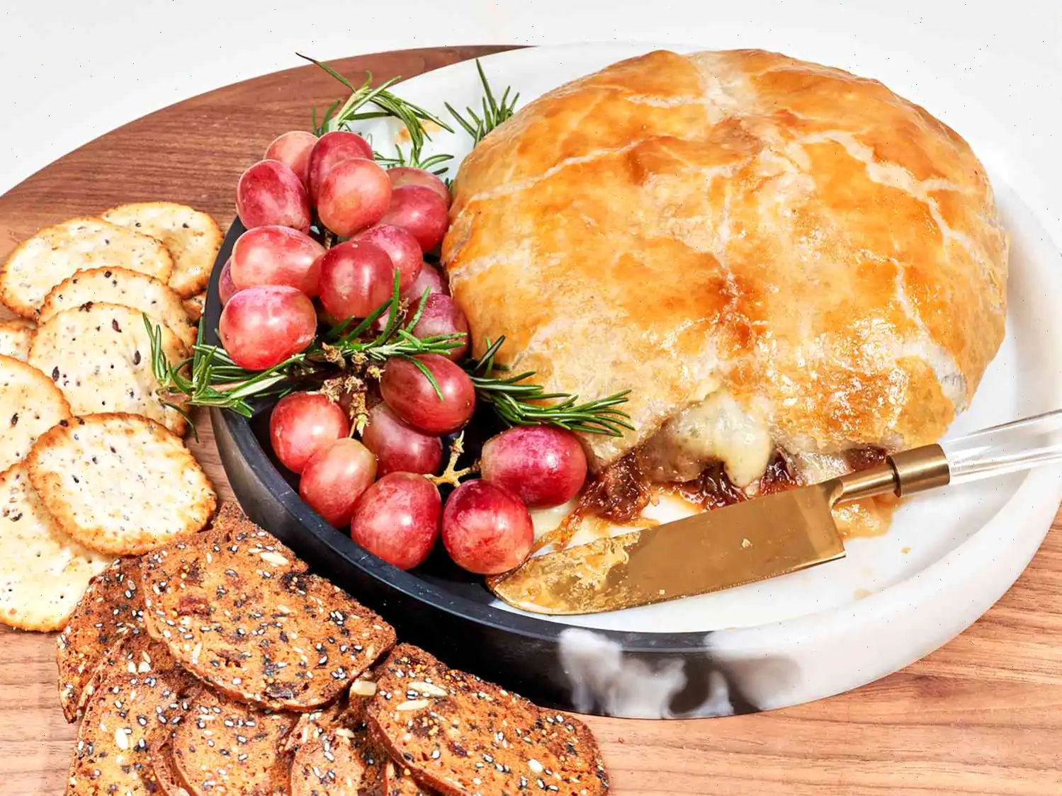 Caramelized Onion and Bacon Baked Brie with Fig Jam Recipe