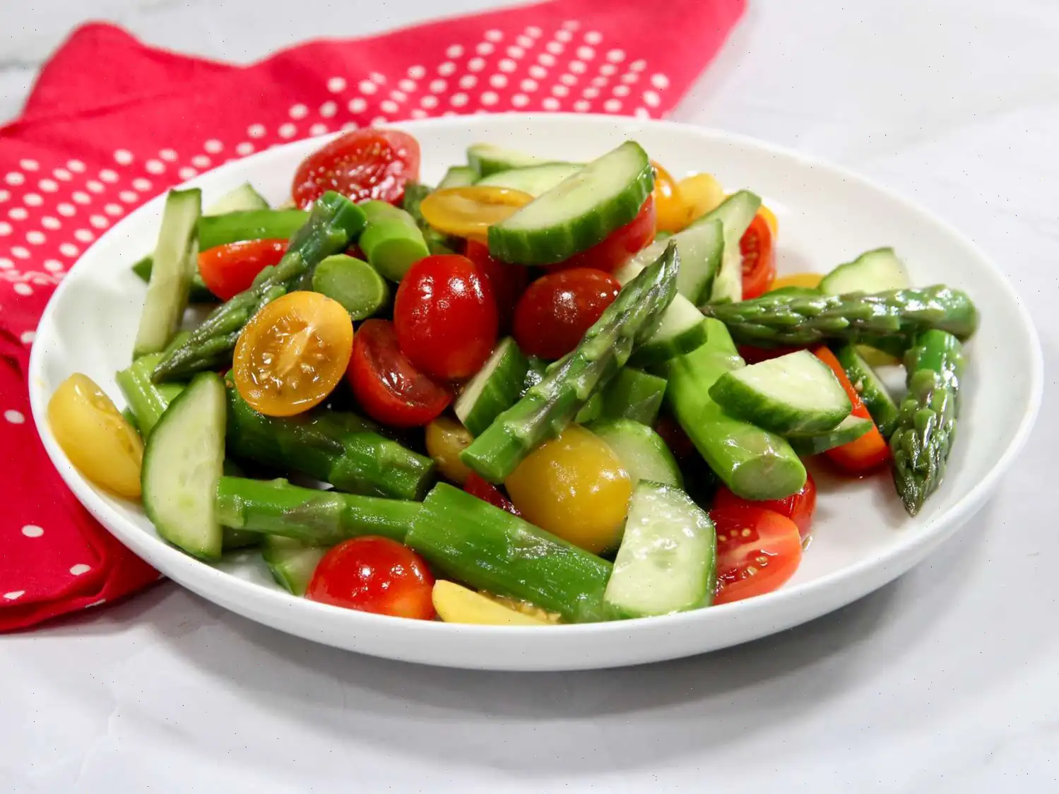 Asparagus, Cucumber, and Tomato Salad with Sesame Soy Vinaigrette Recipe