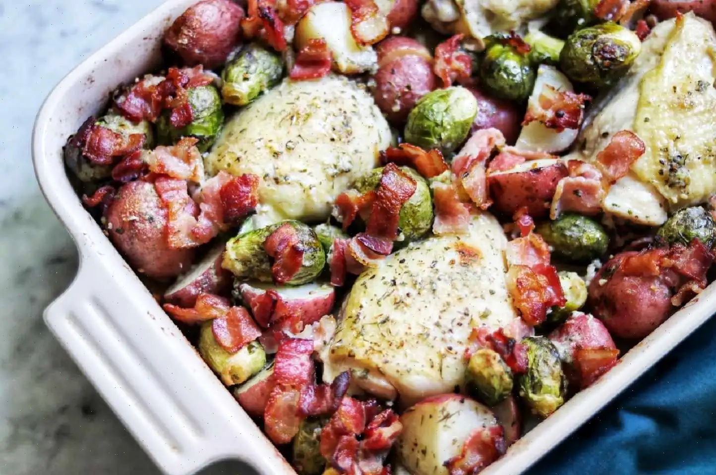Chicken and Brussels Sprouts with Bacon and Potatoes Recipe