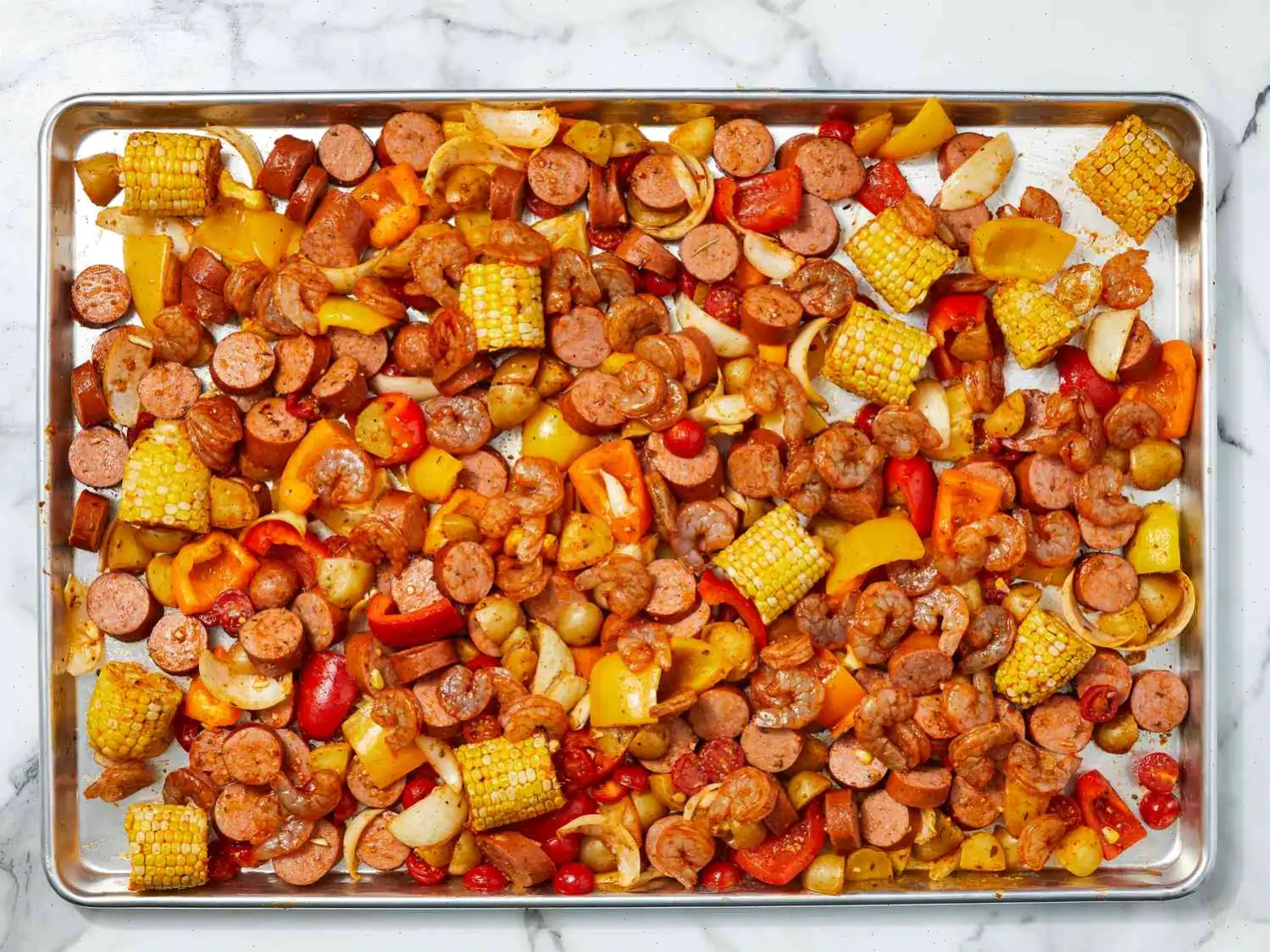 Sheet Pan Shrimp and Sausage Bake Recipe
