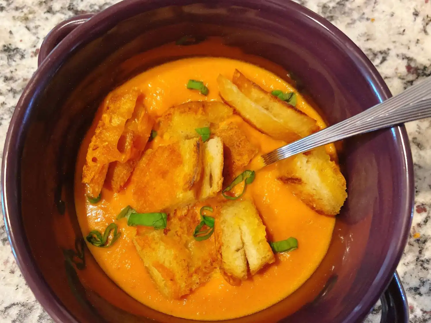 Tomato Soup with Grilled Cheese Croutons Recipe