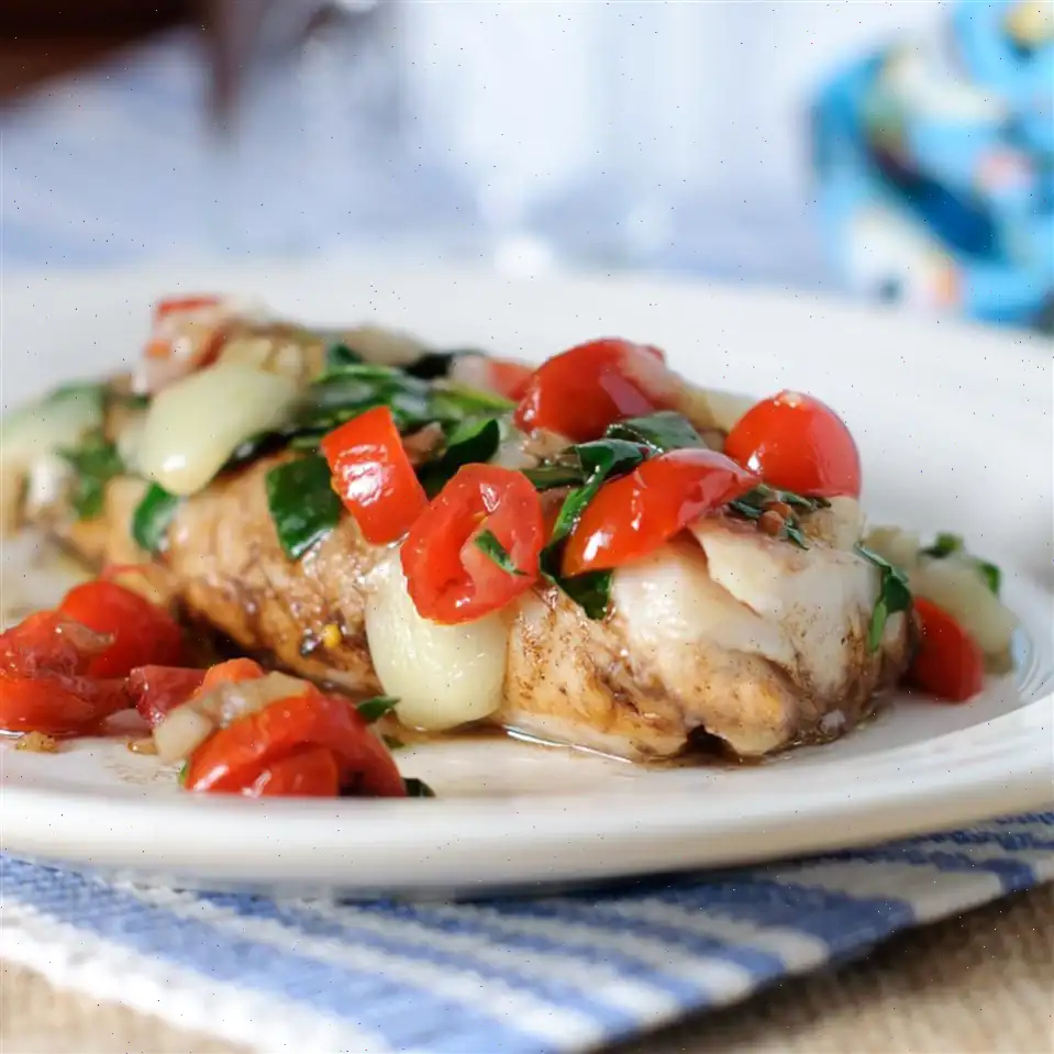 Grilled Cod with Spinach and Tomatoes Recipe