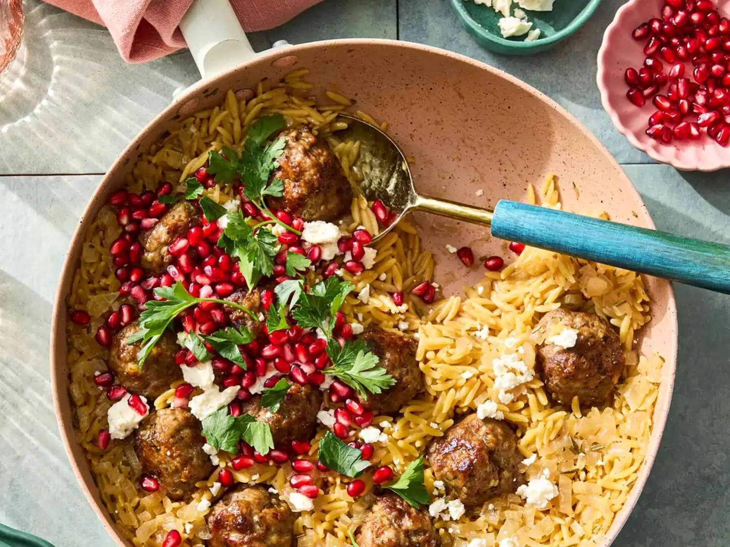 Skillet Lamb Meatballs with Orzo Pilaf Recipe