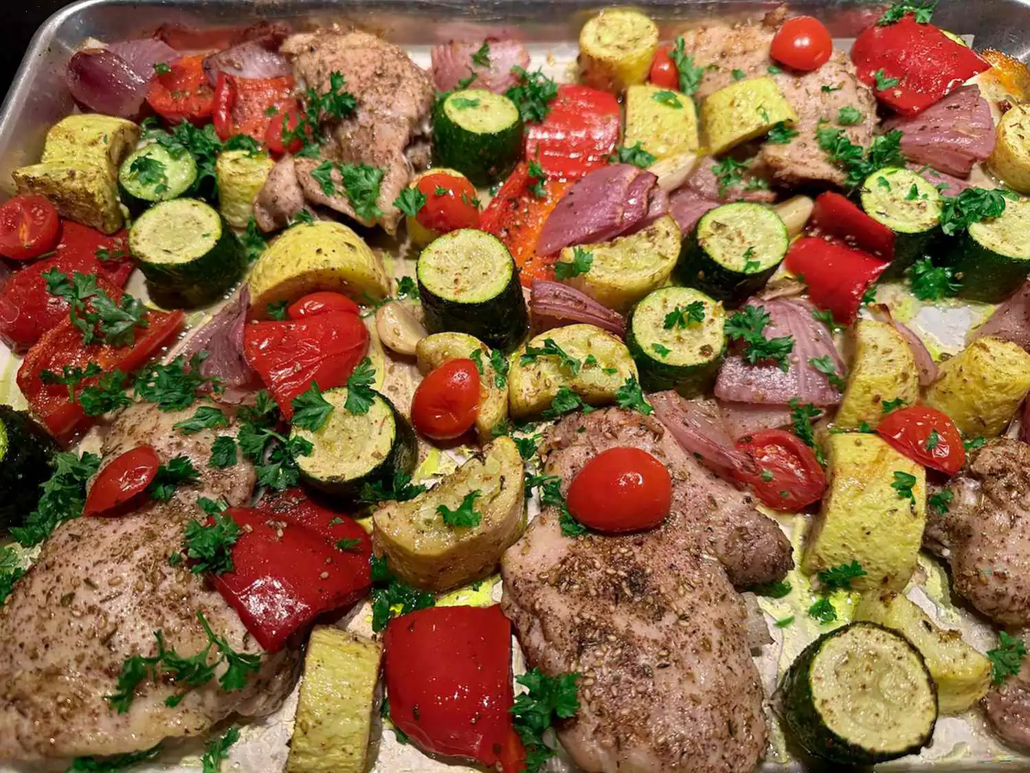 Sheet Pan Za'atar Chicken Thighs and Vegetables Recipe