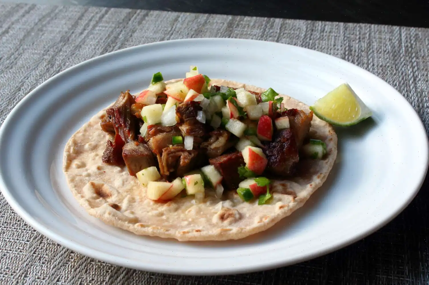 "Plastered" Pork Tacos with Apple-Jalapeño Salsa Recipe