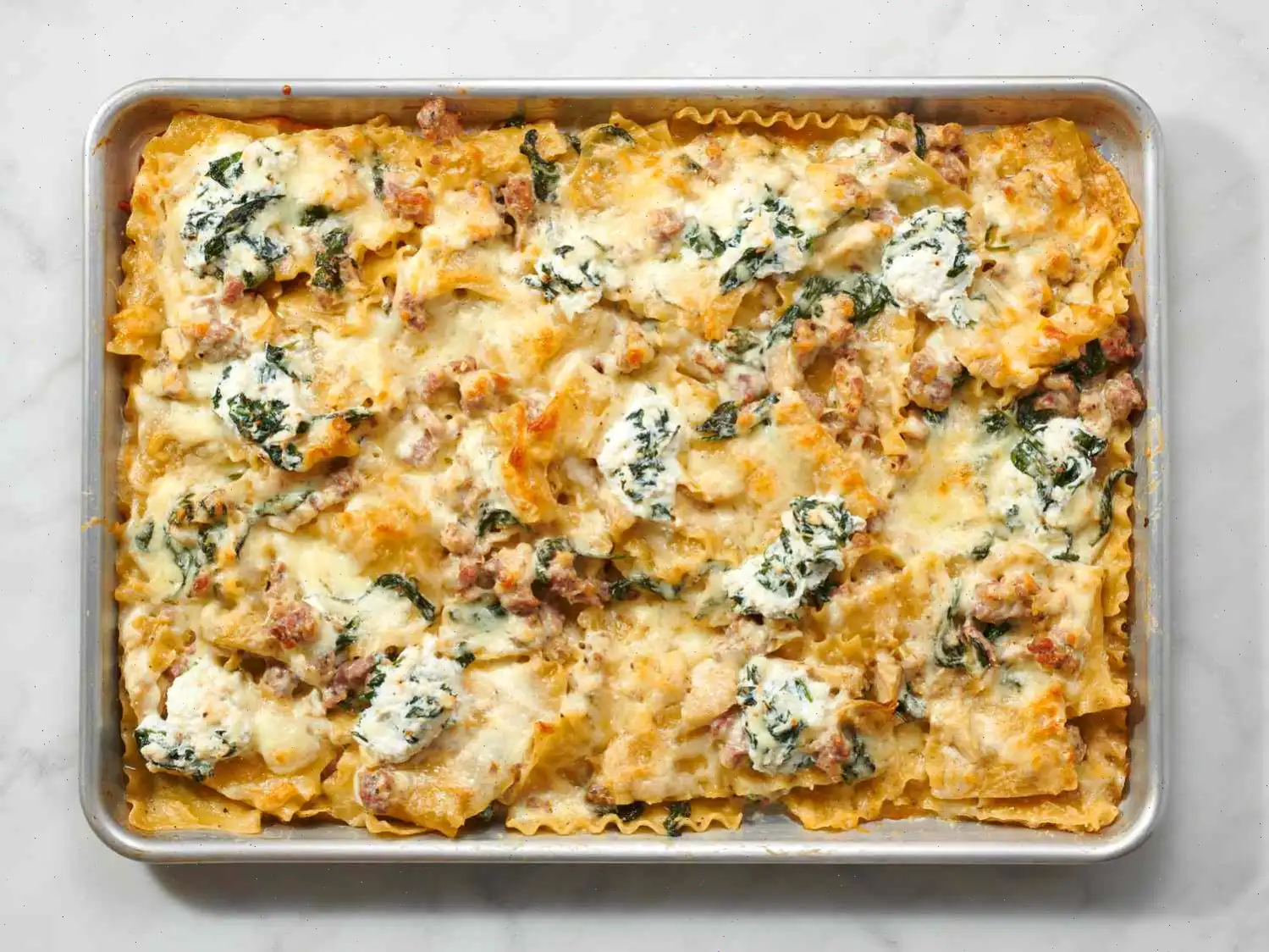 Spinach Artichoke Sausage Sheet Pan Lasagna Recipe