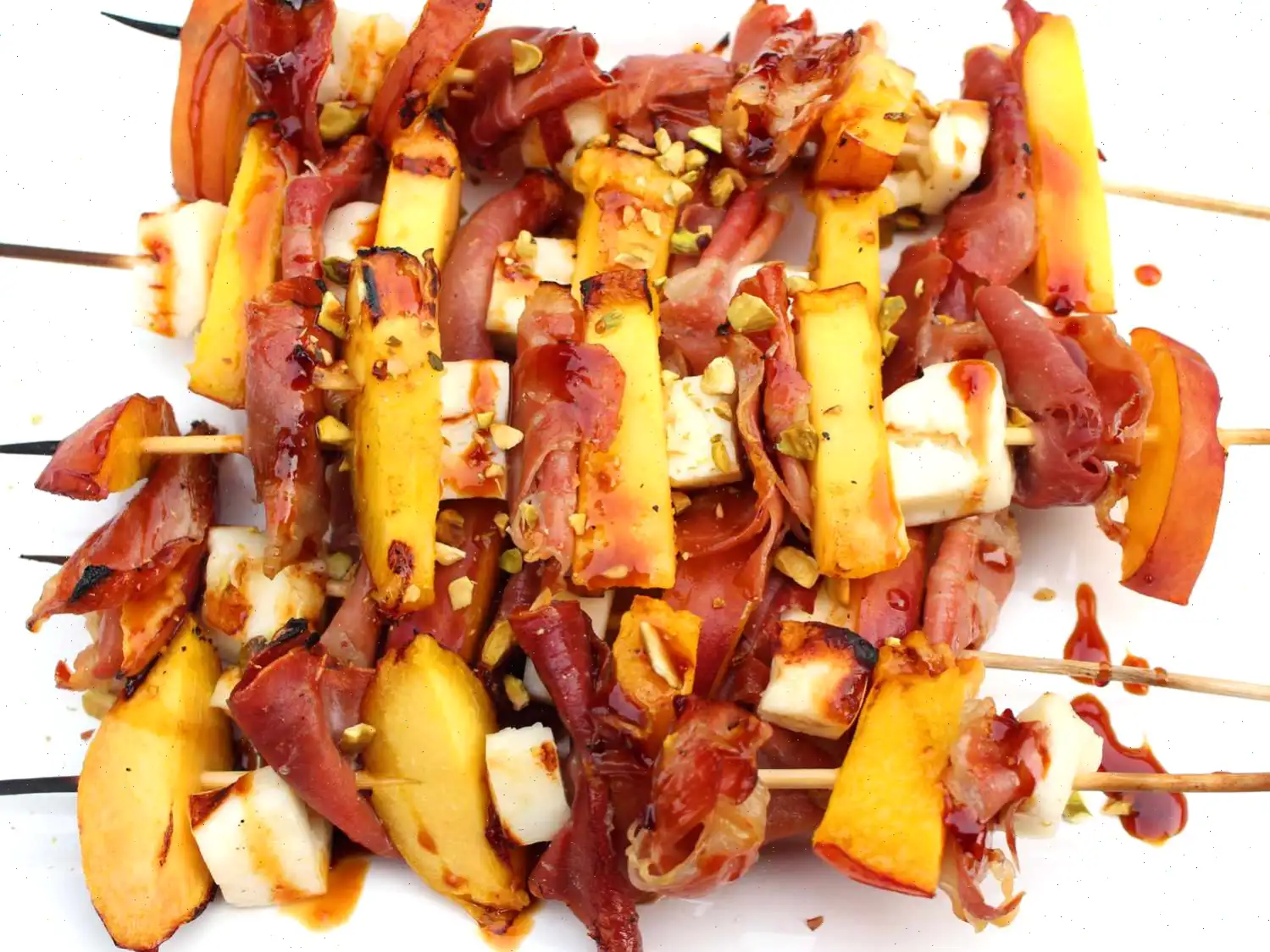 Grilled Peach, Halloumi, and Prosciutto Skewers Recipe