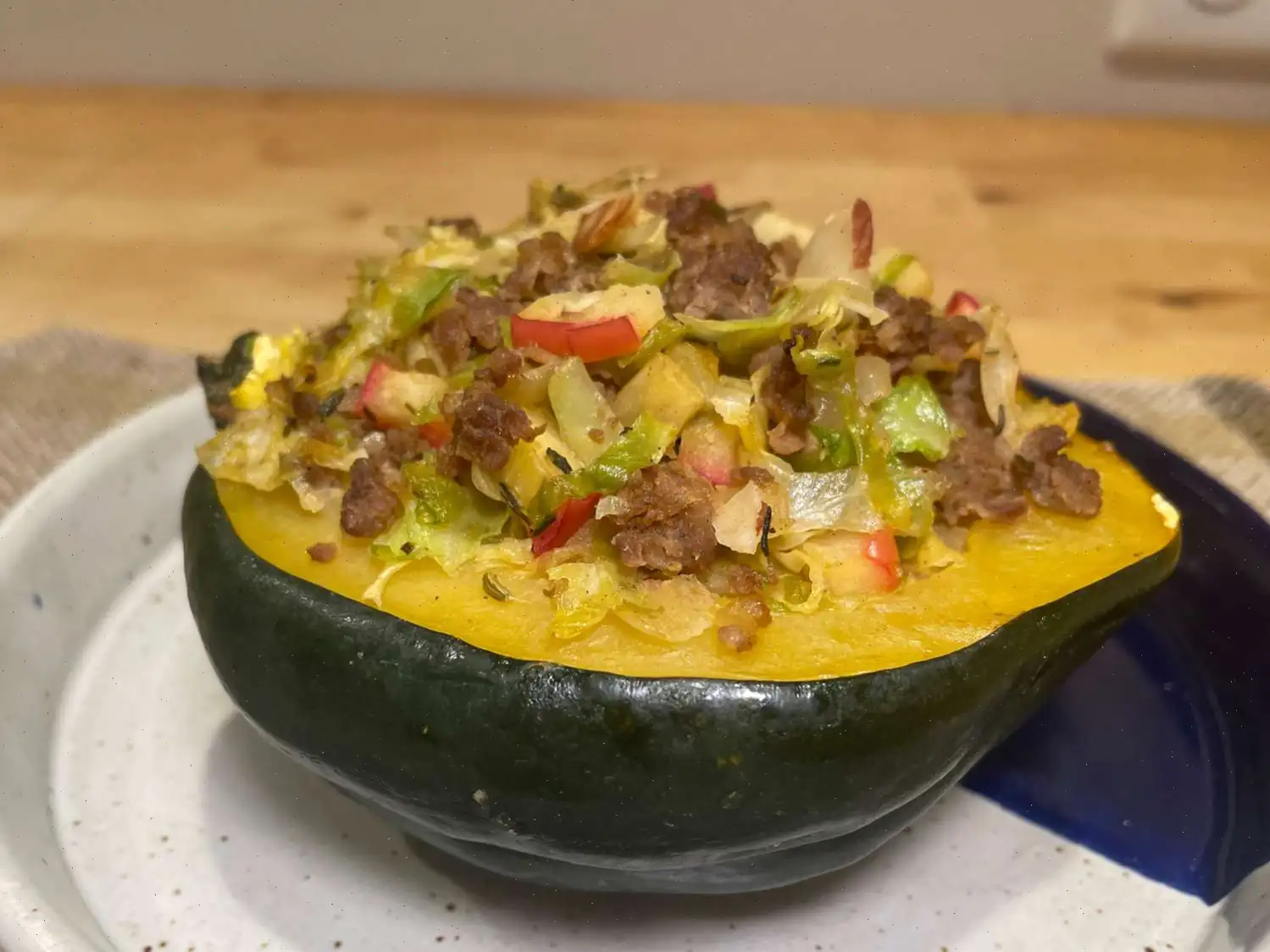 Sausage and Cabbage Stuffed Acorn Squash Recipe